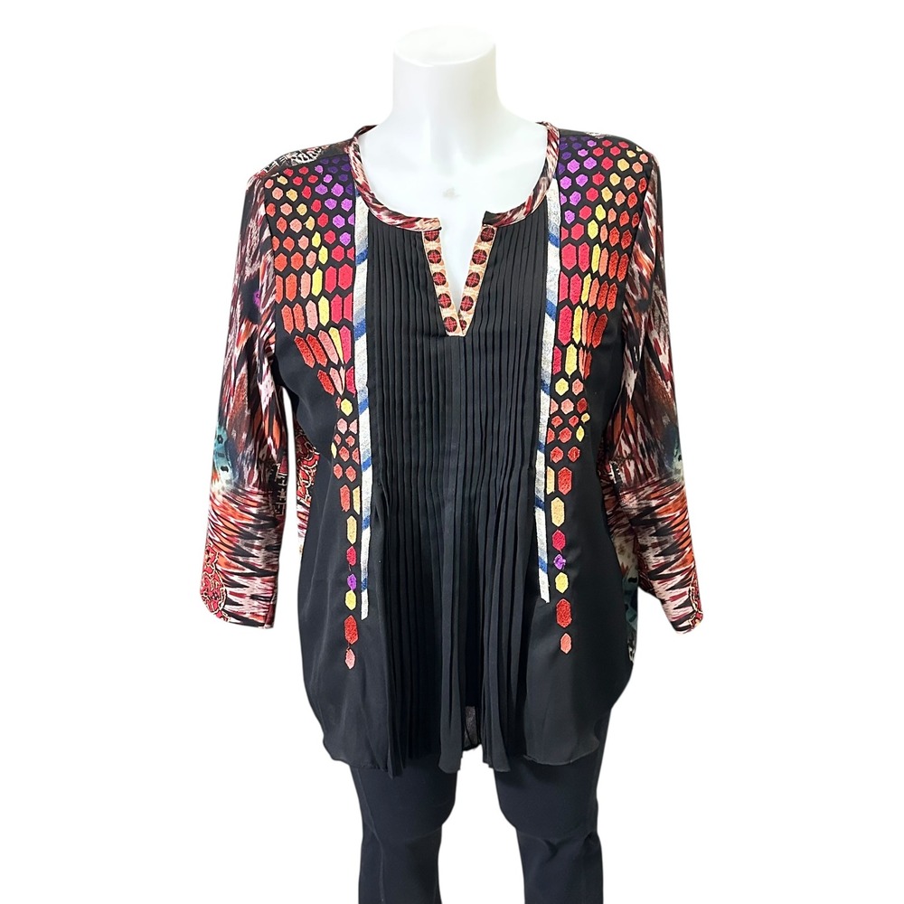 Anthropologie x Ranna Gill Embroidered Peasant Pleated Popover‎ Blouse sz Large
